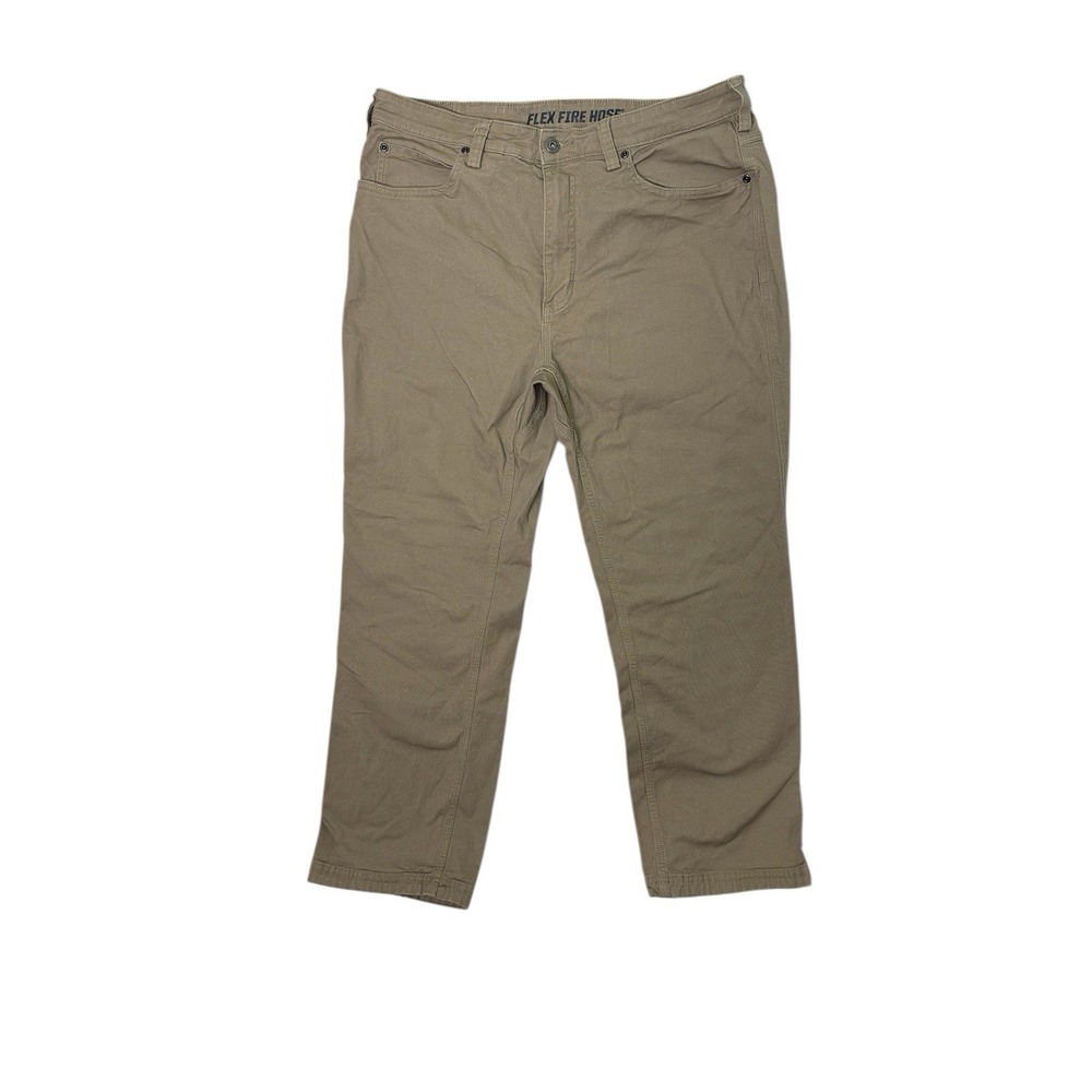 Duluth Trading Flex Fire Hose Pants Men 36x30 (36x28) Khaki Work Canvas Stretch